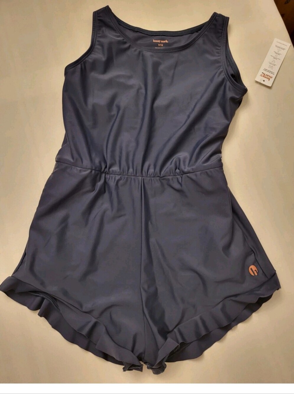Honey Mark 1-piece Swimsuit Athletic Wear For Girls Size 9/10 Charcoal w Pockets